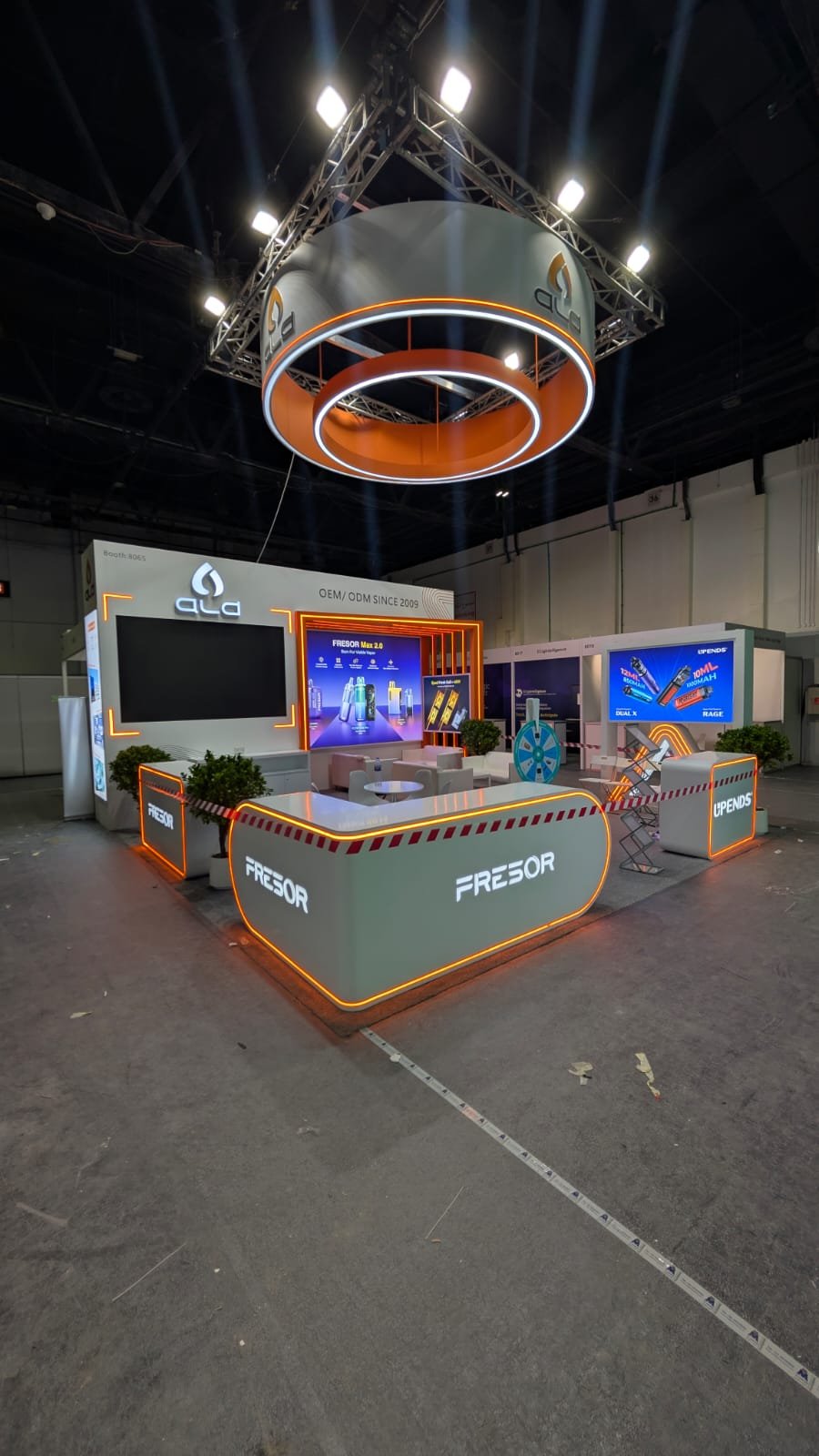 ALD / FRESOR Custom Island Stand at World Vape Show Dubai by Infinity Exhibit